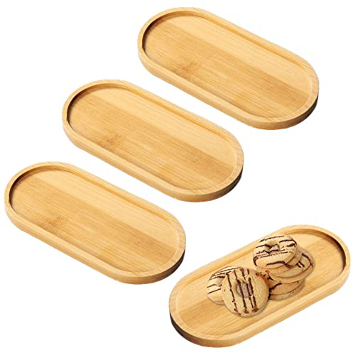 Zasiene Bandeja de Madera 4 Piezas Bandeja de Bambú para Servir Plato Llano de Madera Oval Platos para Velas Bandeja de Servir Bandeja Madera Decorativa para Macetas Suculentas Postre Galleta Pan