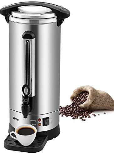 VEVOR Percolateur à Café 16.4L 110 Tasses Distributeur de Boissons Chaudes en Acier Inoxydable Filtre Permanent Marmite à Vin Chaud 90-98 ℃ Maintenu Infusion Rapide Appareil Chauffe Eau Thé Chocolat