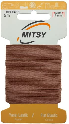 MITSY Cinta elástica resistente para coser, ancho de 8 mm, 5 m, color marrón, para goma de pantalones, hogar, manualidades, telas para costura
