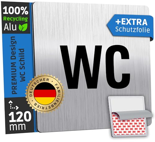 SCHILDERBOXX® WC Schild Selbstklebend - Toilettenschild [12x12cm, 100% Alu, 3M Tape] – Türschild Toilette Aufkleber Tür, Gäste WC-Schilder, Toilettenschilder