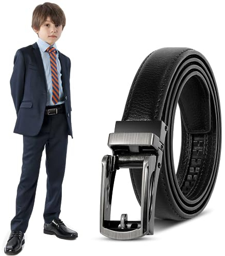 XZQTIVE Junge Ratsche Ledergürtel Easy Slid Klick Schnalle Auto Gürtel für Kinder Schule Uniform Kleid Jeans