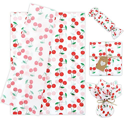 60 Blatt Seidenpapier Kirsche Geschenkverpackungen 28 x 20 Zoll Sommerkirsche Obst Muster Seidenpapier Bulk für Geburtstag Weihnachten Geschenkverpackung Souvenirs