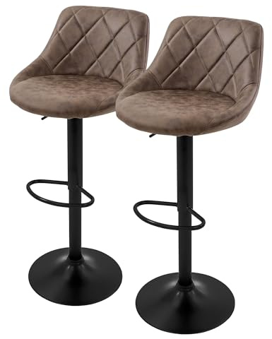 ML-Design Barhocker 2er Set, Bezug aus Kunstleder, Braun, Gepolsterter Barstuhl mit Rückenlehne und Fußstütze, Tresenhocker höhenverstellbar, 360° drehbar, Bistrohocker Hocker Drehstuhl Barstühle