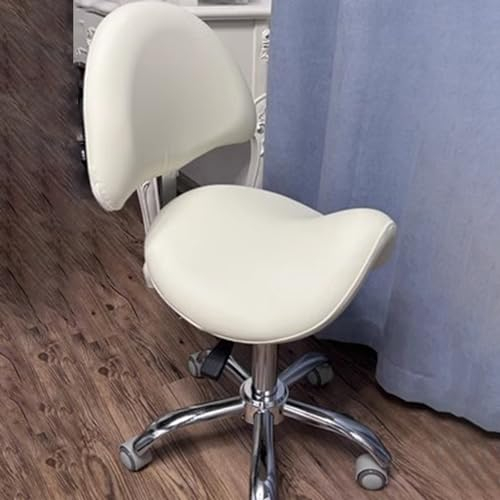 ENHEN Sattelhocker Rollhocker Weißer Sattel Rolling Stuhlstuhl, Hocker mit Dicker Sitz und Rückenstütze, Hält Die Haltung Aufrechte Schwenkmassagehocker, 49 cm - 64 cm Einstellbar