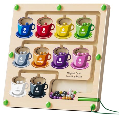 Magnetic Color and Number Maze Montessori Toys for 3+ Year Old Wooden Learning Puzzle Board for Counting and Matching Toddler Fine Motor Skills Toys