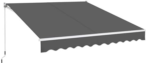 Yaheetech 3 x 2.5m Retractable Manual Awning, Garden Outdoor Canopy Awning Sun Shade Shelter with Fittings and Hand Crank Anti-UV and Waterproof for Patio/Yard/Balcony, 280g/m² Polyester, Dark Grey