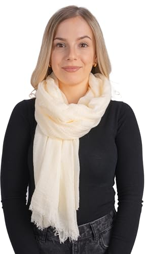 Lolus Dünner, leichter und weicher Uni Damen Schal in gewellter Struktur - Isabella (creme, One Size)