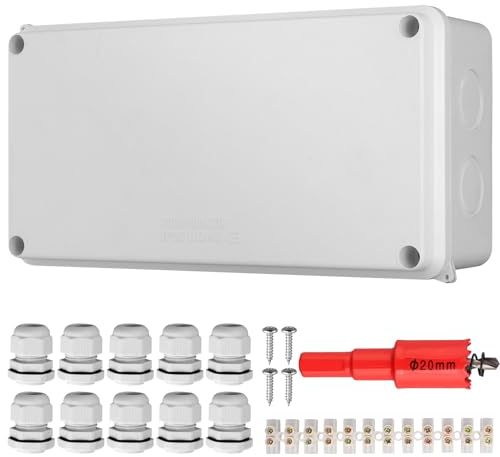 EYPINS IP65 Waterproof Junction Box, ABS Electrical Box Outdoor Cable Connector with M20 Cable Gland and Terminal Strip for Electrical Connection Box Control(205x110x70 mm), White