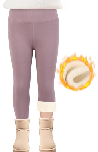 SPFASZEIV Termiska Plyschleggings för flickor med hög midja, tjocka varma vinterkläder, långa bomullsbyxor för flickor 5–11 år, Lila, 8-9 anni