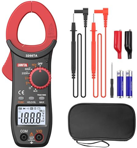 BINTA Digital Clamp Meter, 2000 Counts Multimeter with NCV Amp Auto-ranging Handheld Voltage Tester Tools Ohm Volt Measures AC Current AC/DC Voltage,Temperature Capacitance Resistance Diodes