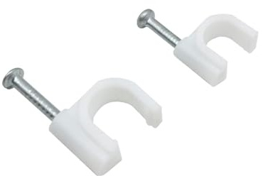 Paquete de 200 clips de cable fuertes blancos de 2 tamaños, clips de alambre redondos de 6 mm y 8 mm con clavos de acero, grapas de cables, gestión de cables, cables de altavoces de TV Ethernet