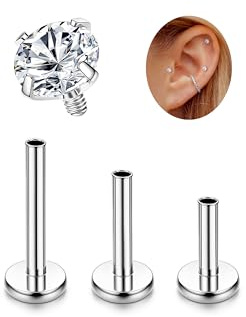 Adramata G23 Titan Helix Piercings Conch Tragus Piercing Ohr Gold/Silber | 16G Innengewinde Medusa Labret Piercing,Lippenpiercing,Medizinische Ohrstecker,Klein Knorpel Ohrringe Damen