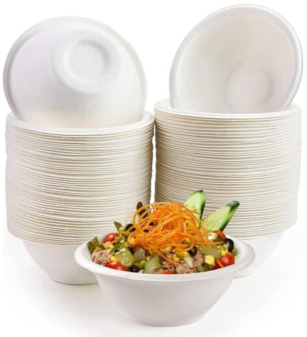 TESIN 200 Stück 250ml Einweg Suppenschalen aus Zuckerrohr, Weiß Kompostierbare Dessertschalen – Robuste Dip-Schälchen für Picknick, Geburtstag, Grillen und Party