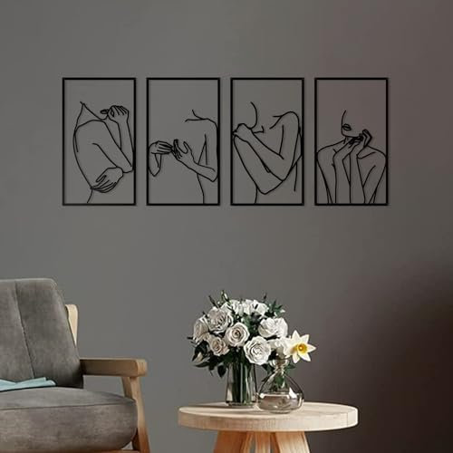 MYBSXKEOZ 4 Stück Metall Wandkunst Dekor Abstrakte Linie Zeichnung Weibliche Tänzer Weibliche Frau Moderne Wandskulpturen Für Schlafzimmer Badezimmer Wohnzimmer Dance Room