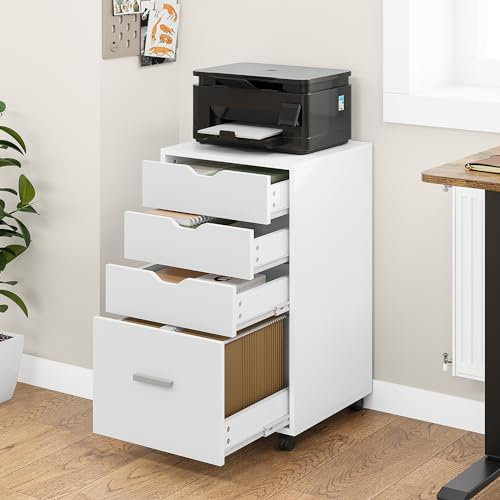 YITAHOME Mobiler Aktenschrank mit Rädern, Rollcontainer mit 4 Schubladen, Bürocontainer Schubladenschrank Rollschrank Rollwagen, Schubladenkommode für Zuhause Büro, 42 * 40 * 73CM (Weiß)