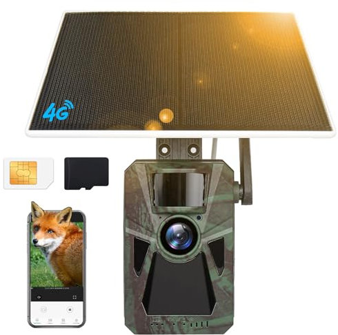 FKPCAM 4G LTE Wildkamera mit SIM Karte Solar, 2.7K/48MP Video Wildkamera mit Handyübertragung APP, Eingebaute 7500mAh Lithium-Batterie, 64GB Speicherkarte,Wildtierkamera Nachtsicht, 0.2s Auslöser，IP67