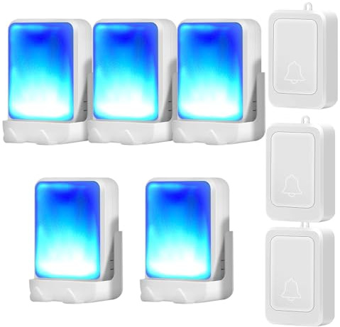 Sonnette de porte avec 7 couleurs de lumière vive et 4 volumes - Sonnette sans fil de 182,9 m - Pour la maison/le bureau - Convient pour les personnes âgées et malentendantes - 3 émetteurs avec 5