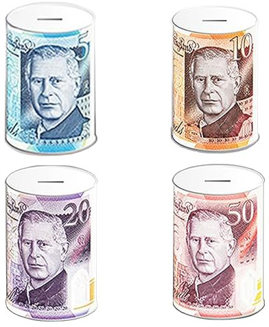 2 UR DOOR Large Money Tins King Charles Banknote Designs - Jumbo Size 15x15x22cm for Piggy Bank - for Birthday Money, Holiday or Christmas Treats - Pack of 1 from Assorted Designs (£5, £10, £20, £50)