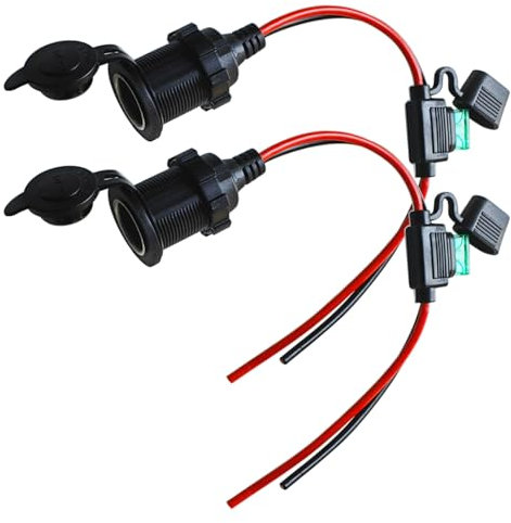 GTIWUNG 2 Stück Auto Zigarettenanzünder Steckdose Buchse,12V/24V Gleichstrom-Feuerzeugsteckdose Steckdose Adapter mit 30cm Anschlusskabel Verlängerungskabel 14AWG mit Drahtsicherung
