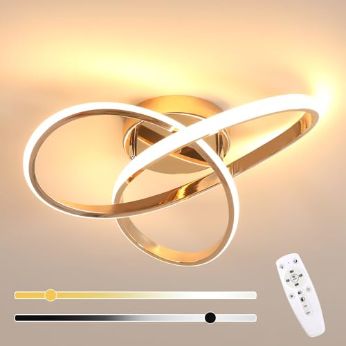 Comely LED Deckenleuchte Dimmbar 36W, Moderne Gold Deckenlampe Mit Fernbedienung, Kreative Blumen Design Kronleuchter für Schlafzimmer Esszimmer Flur, 3000K-6500K