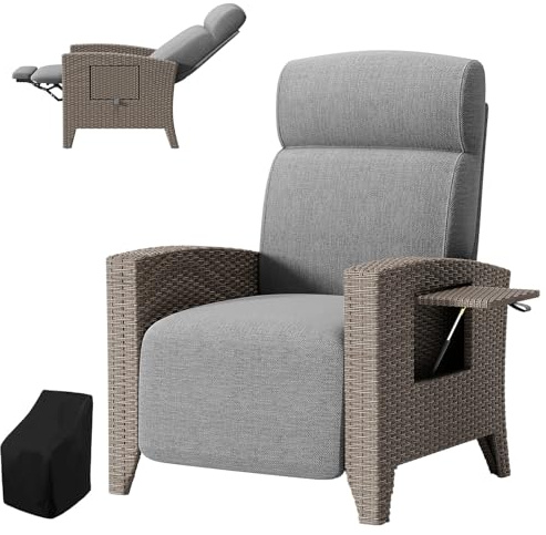 haiorjun Liegesessel Garten mit Verstellbare Rückenlehne und Klappbare Tischplatte, Ergonomische Rattan Relaxliege Garten mit Dicke Sitzkissen und Abdeckung, Gray Rattansessel Loungesessel Outdoor