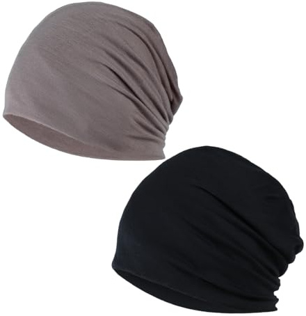 2 Pcs Berretto in Jersey Leggero, Slouch Beanie in Cotone, Cappello Cotone Uomo Donna Leggero Traspirante Skull cap Multifunzione Copricapo Berretto, Elastico Musulmano per Donna Uomo