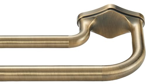 Lwiiom Anqiue Doppel-Gardinenstangen für Fenster, 71,1-121,9 cm, robuste Doppel-Gardinenstange mit Aluminium-Endstück und Halterung, verstellbare gebogene Doppelfensterstangen für Verdunkelung oder