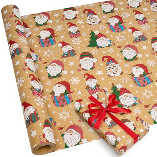 DOJoykey Geschenkpapier in Rollenform, 16 m x 43 cm, Kraftpapier, recycelbares Weihnachtspapier zum Verpacken von Geschenken, Weihnachtsfeier-Dekoration (Weihnachtsmann-2)