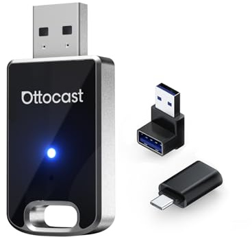 Ottocast Mini Edge 2025 Mejorado, Adaptador Inalámbrico 2 en 1 para CarPlay y Android Auto para iOS 10+ y Android 11+, Soporte Multiusuario, Convierte CarPlay/Android Auto con Cable a Inalámbrico