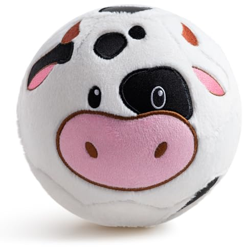 VangeBow Silent Indoor Soccer Balls for Toddlers 1-3, Inflatable Soft Plush Baby Toddler Soccer Ball Toys Gifts for Kid 3-5 Year Old Boy Girl First Birthday Gift (Cow, Pump Include)
