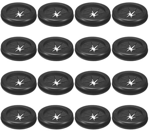 M METERXITY 16-Pack Rubber Grommets for Wiring 32mm Desk Grommet Black | Double-Sided Flexible Cable Cord Cover, Desk Hole Protection for Cables, Wires, Petal-Shaped