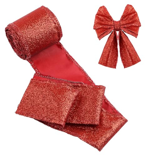 Weihnachten Satinband mit Draht, 6cm Breite Rot Schleifenband x 10m Lang Glitzer Drahtkantenband, Weihnachtenband für Geschenkverpackung, Weihnachts Dekorativ, Weihnachtsbäumen Deko