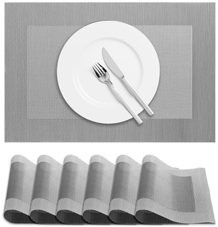Terafeels 6er-Set Platzsets Abwaschbar – Tischsets Abwaschbar, Platzdeckchen Hitzebeständig, rutschfest Teller Untersetzer für Esstisch (Grau)