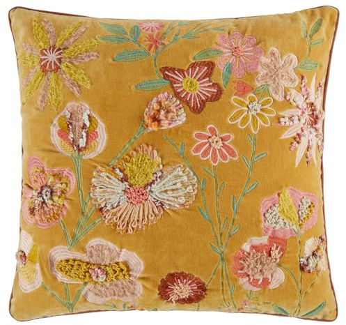 BUTLERS Dekokissen 50x50cm aus Baumwolle -Bohemian- Farbstarkes Zierkissen für Sitzecken | Couchkissen mit floraler Bestickung