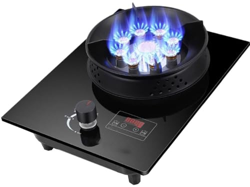 THEGA Cocina De Gas 1 Quemador, Placa Individual Vidrio Templado 5,2 KW, Ajuste Nivel Fuego, Dispositivo Protección contra Apagado Accidental, para Autocaravanas(LPG)