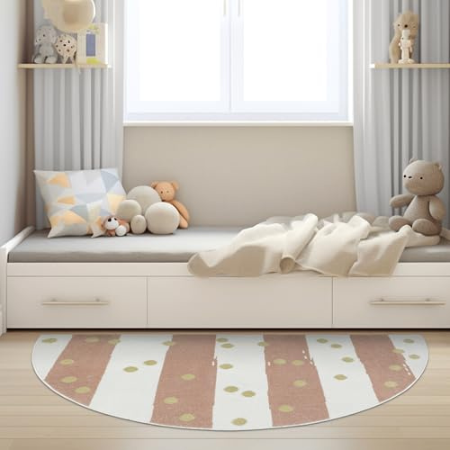 AKCILA Lima halbrunder teppich Rosa Creme Gold Streifen 80x160cm, Kinderzimmer Kurzflor Teppiche für Mädchen Spielteppich Kinder Babyzimmer Tepich, weich Schlafzimmer Teppiche Gegend Wohnzimmerteppich