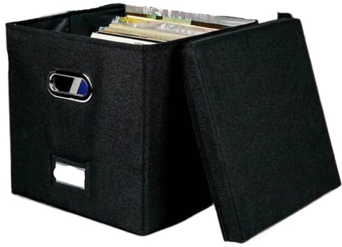 WAJJWI Vinyl Record Storage Box For Up To 50+ 12-Inch Albums, Records Crate, LP Album, Fabric Boxes with Lids para Discos