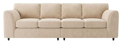 Sofa Snug 4 Seater Jumbo Cord Corner Sofa Full Back Soft Fabric with Modern Design for Living Room - Cream