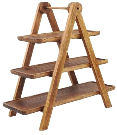 Etagere 3-Tier Rectangular - Wooden Serving Stand for Fruit, & Snacks - Removable Serving Plates for Dessert & Cupcakes - Cake Stand for Parties, Buffet & Home - Space Saving
