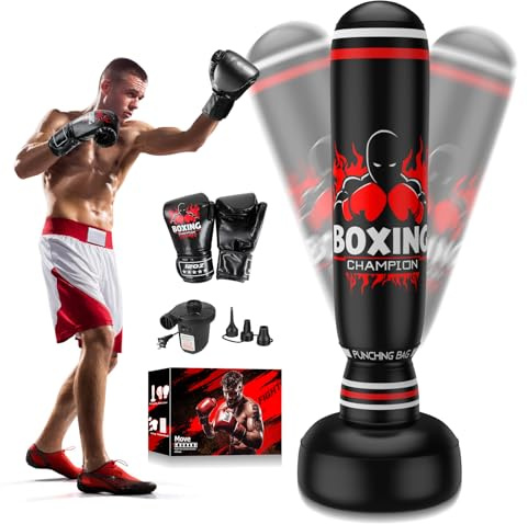Boxsack Stehend für Erwachsene, 2026 Upgrade Verdickter 180 cm PVC Boxsack für Anfänger (Männer & Frauen) - Inklusive Boxhandschuhe & Luftpumpe, für Punch Fit, Boxen Training, Muay Thai, MMA.