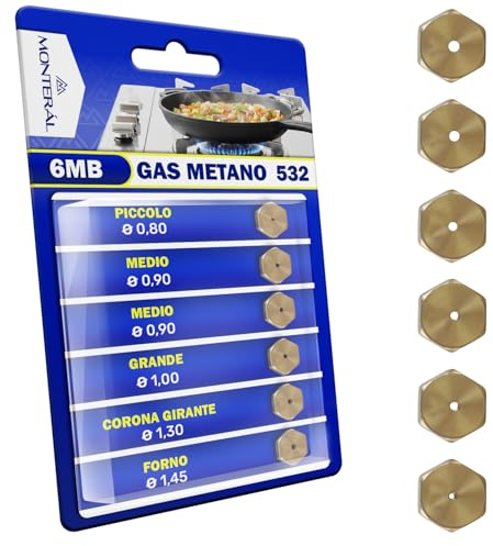 Set di 6 Pezzi Ugelli Gas Metano 6MB in Ottone per Piano Cottura e Forni per Ariston per Zanussi - Garanzia 10 Anni – MONTERAL