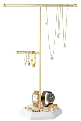 Solvio Jewellery Box & Organiser Stand for Necklaces Earrings, Tangle-Free Jewelry Holder Tree with Ring Tray, Modern Home Accessories & Dressing Table Decor, Ideal Birthday Gift for Her