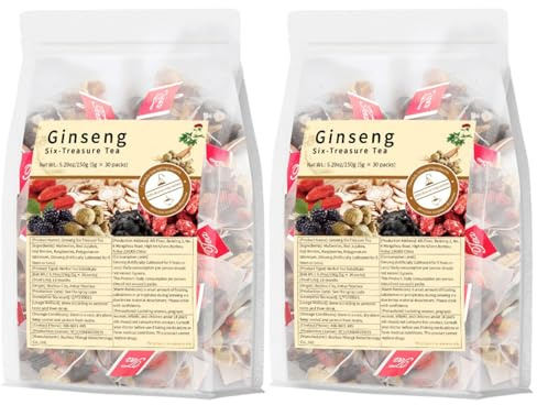 Mezcla De Té De Hierbas Ginseng Six Treasures Con Morera, Goji, Frambuesa, Dátil Rojo, 30 Bolsas(2pcs)
