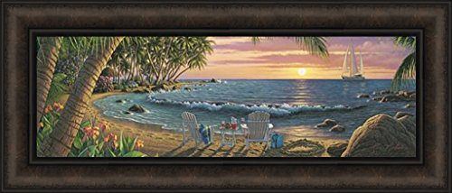 Summer Breeze by Kim Norlien 12x28 Ocean Water Beach Adirondack Chairs Sunset Sailboat Framed Art Print Picture