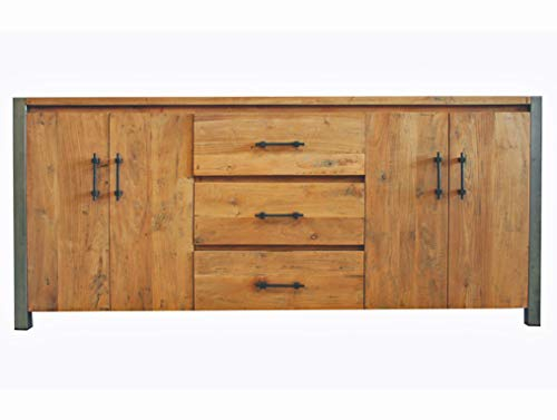 OPIUM OUTLET Sideboard TV-Kommode Schrank Anrichte Wohnzimmer Esszimmer Mango-Holz massiv Metallrahmen Vintage asiatisch indisch orientalisch