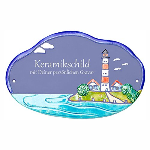 Handarbeit aus Schleswig-Holstein Keramikschild 22 x 14 cm Motiv Westerhever Leuchtturm