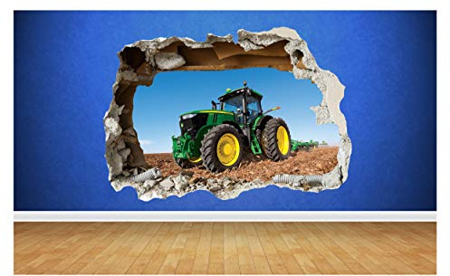 Traktor Farm Boys Schlafzimmer Tiere Land zertrümmert Wall Decal 3D Art Aufkleber (Groß: 82 cm x 58 cm)