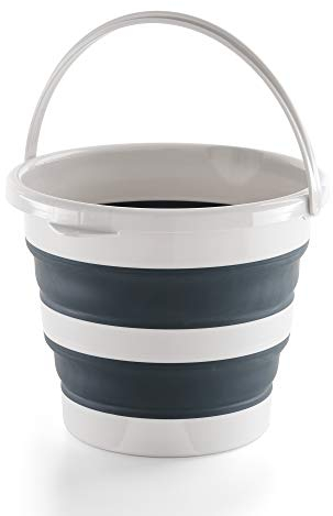 Mery - Secchio Pieghevole da 12 Litri, in Polipropilene + termoplastica, Grigio Chiaro e Scuro, 35 x 26 cm, Piegato 35 x 6,50 cm