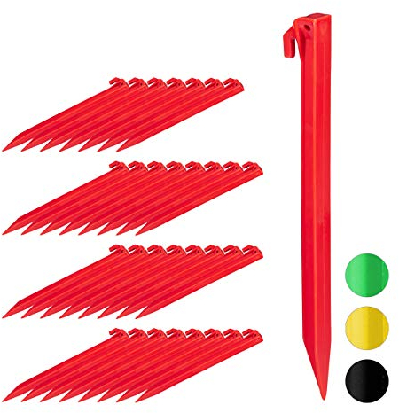 Relaxdays 32 x Heringe, leichte Zeltheringe, weiche & sandige Böden, 31 cm lang, Strandhering Kunststoff, Bodenanker, rot