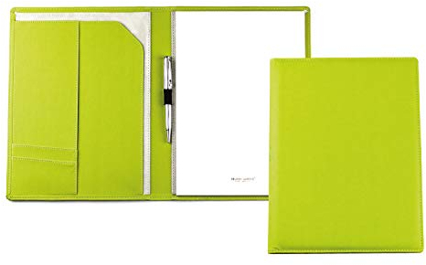 DELMON VARONE - Personalisierbare Schreibmappe DIN A4 „EcoAppleLeather“ Grün, Recycling Öko Apfel Leder Organizer Konferenzmappe mit Notizblock, Stiftschlaufe & Steckfächer, Ökoleder Businessmappe